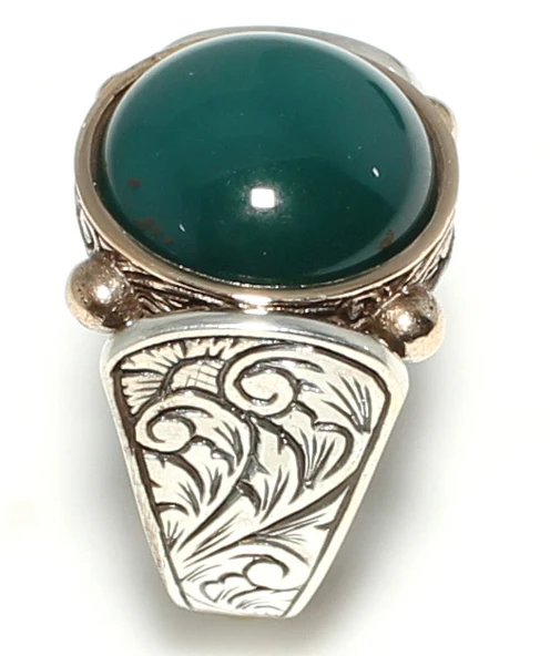 925 Ayar Gümüş ve Bronz Karışımı Yuvarlak Onix Taşlı Erkek Yüzük ürün görseli