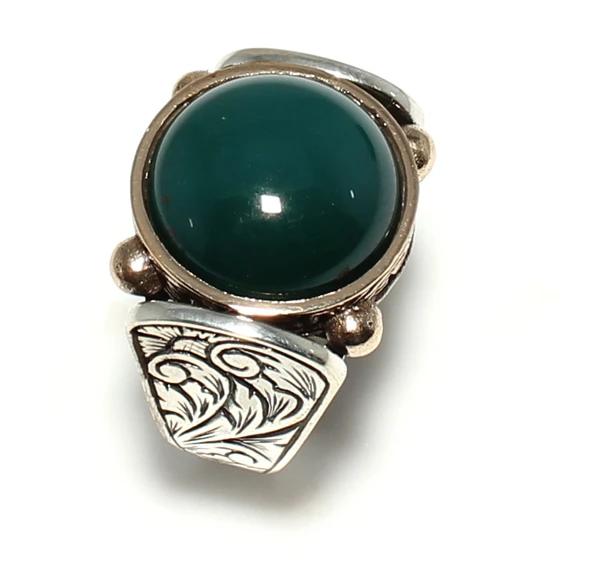 925 Ayar Gümüş ve Bronz Karışımı Yuvarlak Onix Taşlı Erkek Yüzük - Resim 2