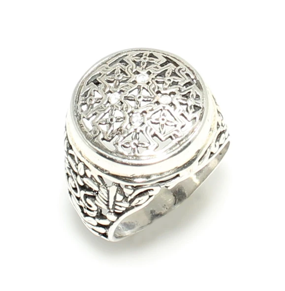 925 Ayar Gümüş Bronz Konstantinapol Tasarım Taşlı Yüzük - Resim 3