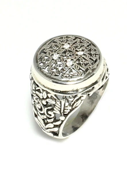 925 Ayar Gümüş Bronz Konstantinapol Tasarım Taşlı Yüzük ürün görseli 1