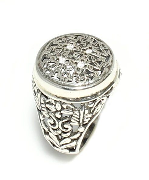 925 Ayar Gümüş Bronz Konstantinapol Tasarım Taşlı Yüzük - Resim 4