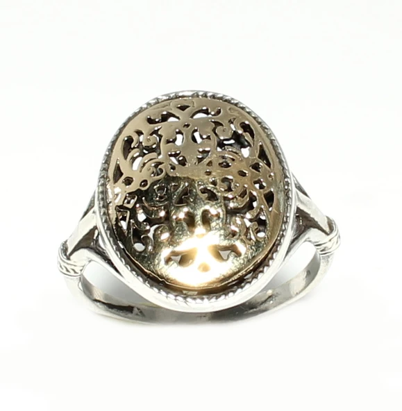 925 Ayar Gümüş Bronz Konstantinapol Tasarım Otantik Yüzük - Resim 2