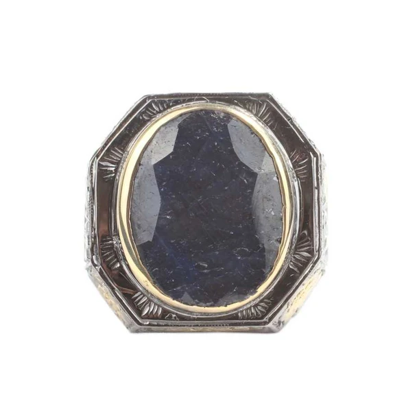 925 Ayar Gümüş Gerçek Safir Taşlı El işi Kalemli Erkek Yüzük - Resim 3