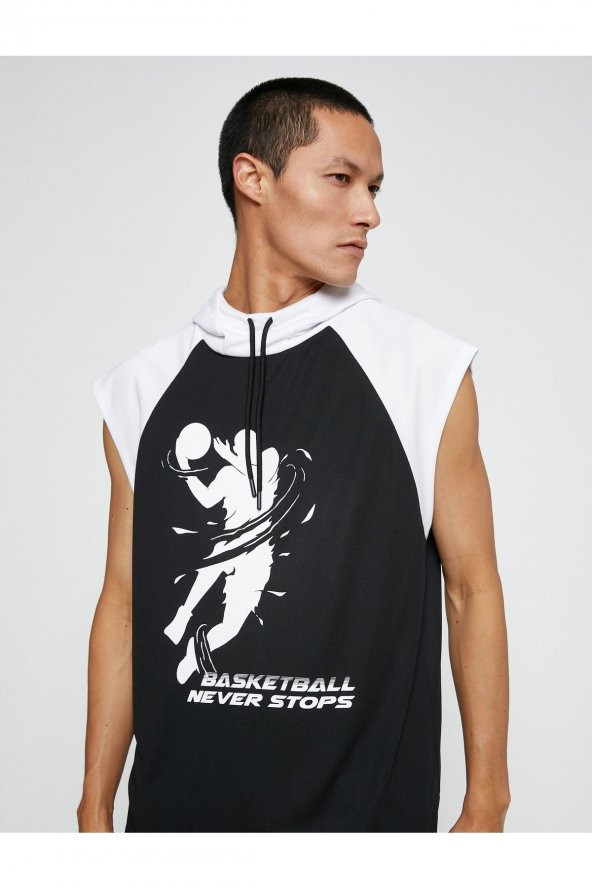 Kapşonlu Spor Tişört Kolsuz Basketbol Baskılı