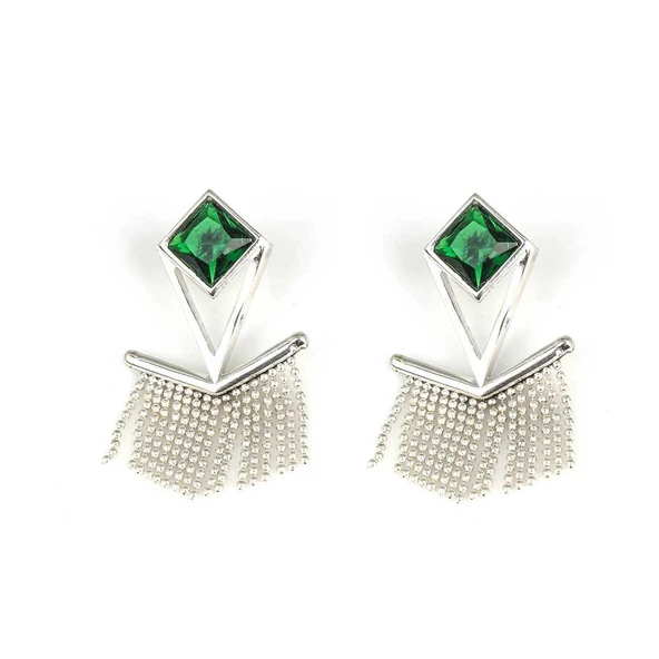 925 Ayar Gümüş Kare Taşlı Zincir Top Küpe ürün görseli 1