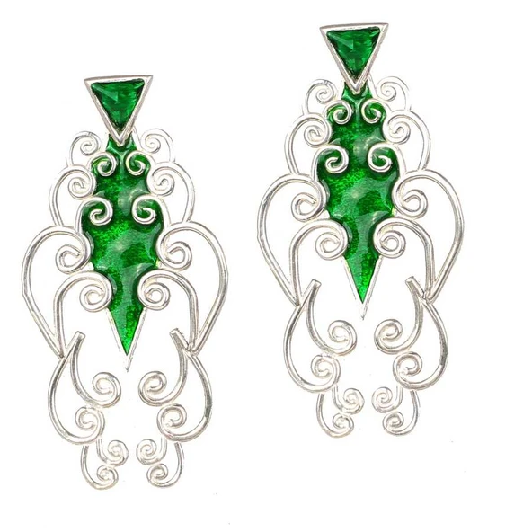 925 Ayar Gümüş Mineli Sentetik Zümrüt Taşlı Küpe ürün görseli 1