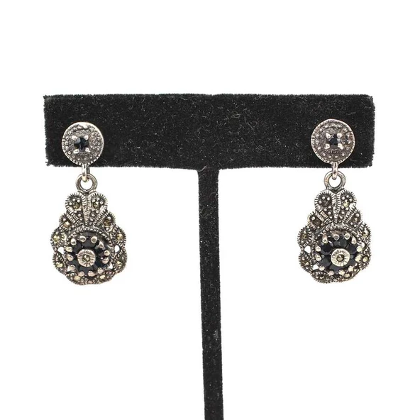 925 Ayar Gümüş Markazit Taşlı Küpe - Resim 2