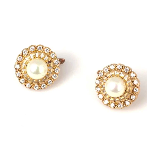 925 Ayar Gümüş İnci Ve Zirkon Taşlı Küpe ürün görseli 1