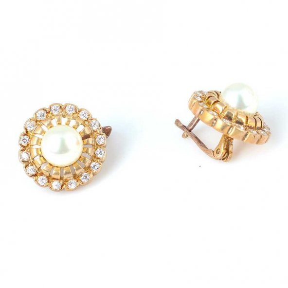 925 Ayar Gümüş İnci Ve Zirkon Taşlı Küpe - 2