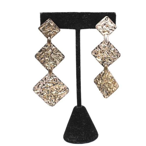 925 Ayar Gümüş Kare Buruşuk Üçlü Küpe - Resim 2