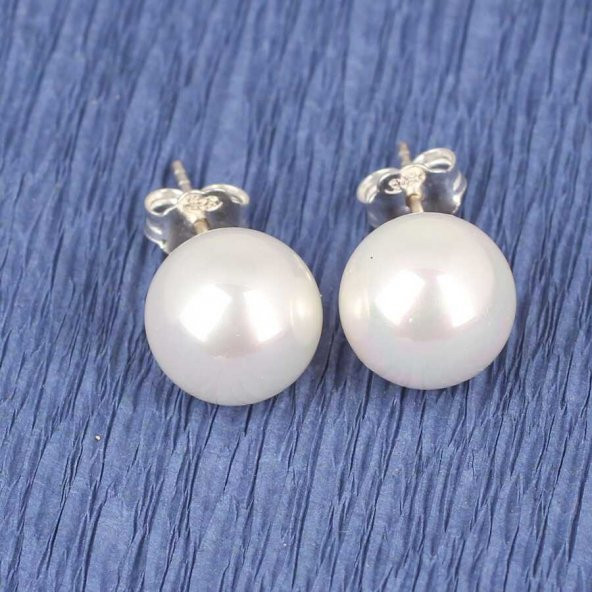 925 Ayar Gümüş Arkalıklı İnci Top Küpe