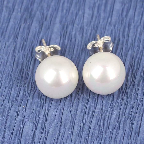 925 Ayar Gümüş Arkalıklı İnci Top Küpe ürün görseli 1