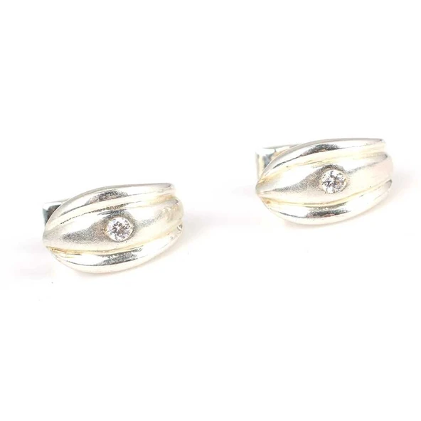 925 Ayar Gümüş Oluklu Tektaş Küpe - Resim 3