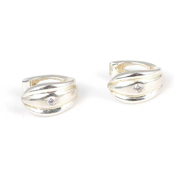 925 Ayar Gümüş Oluklu Tektaş Küpe - Resim 2