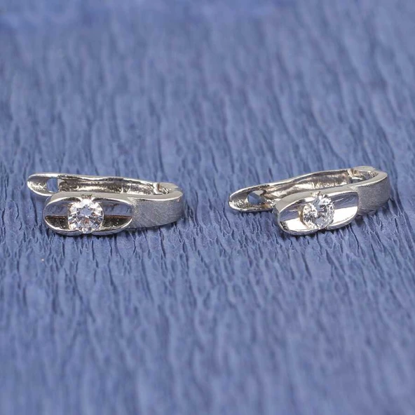 925 Ayar Gümüş Tektaşlı Küpe - Resim 4