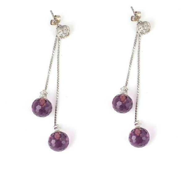 925 Ayar Gümüş Ametist Toplu Fasetli Küpe ürün görseli 1