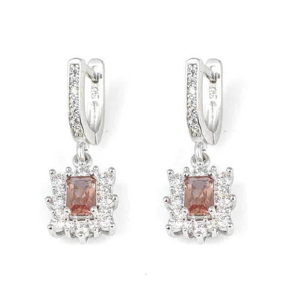 925 Ayar Gümüş Dikdörtgen Zultanit Kenarı Zirkonlu Küpe ürün görseli 1