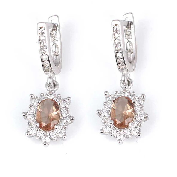 925 Ayar Gümüş Oval Zultanit Kenarı Zirkonlu Küpe ürün görseli