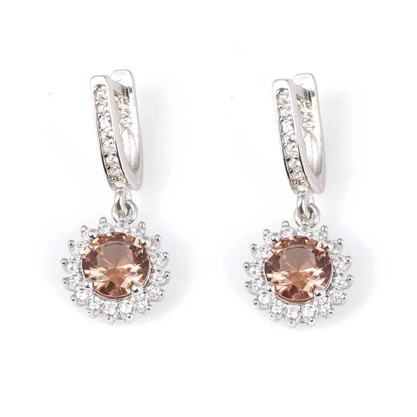 925 Ayar Gümüş Yuvarlak Zultanit Kenarı Tek Sıra Taşlı Küpe ürün görseli 1