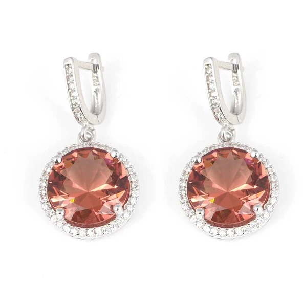 925 Ayar Gümüş Yuvarlak Zultanit Taşlı Zirkonlu Küpe ürün görseli 1