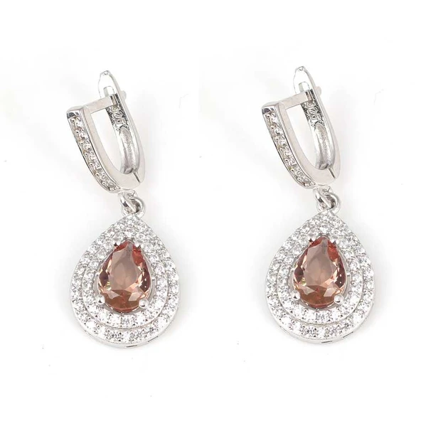 925 Ayar Gümüş Damla Zultanit Taşlı Armudi Küpe ürün görseli 1