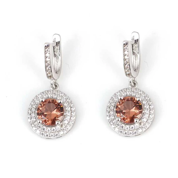 925 Ayar Gümüş Yuvarlak Zultanit Taşlı İki Sıralı Zirkonlu Küpe ürün görseli 1