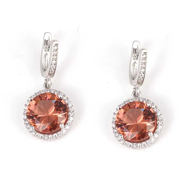 925 Ayar Gümüş Yuvarlak Zultanit Kenarı Tek Sıra Zirkon Taşlı Küpe ürün görseli