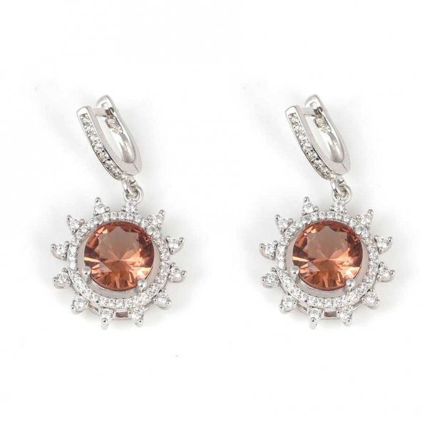 925 Ayar Gümüş Güneş Şekilli Yuvarlak Zultanit Taşlı Küpe