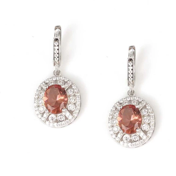 925 Ayar Gümüş Oval Zultanit Taşlı Zirkonlu Küpe ürün görseli 1