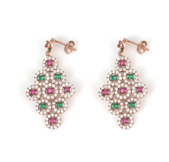 925 Ayar Gümüş Baklava Model Renkli Zirkon Taşlı Küpe ürün görseli 1