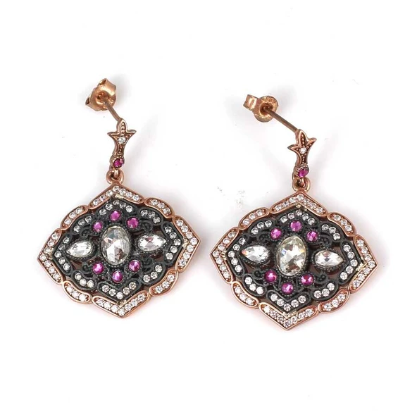 925 Ayar Gümüş Elmas Görünümlü Zirkon Taşlı Küpe, Dörtgen ürün görseli 1