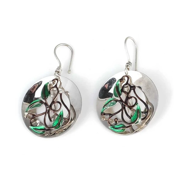 925 Ayar Gümüş Çanaklı, Mineli Yaprak Küpe - Resim 2