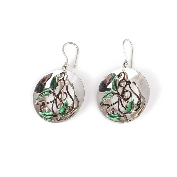 925 Ayar Gümüş Çanaklı, Mineli Yaprak Küpe ürün görseli 1