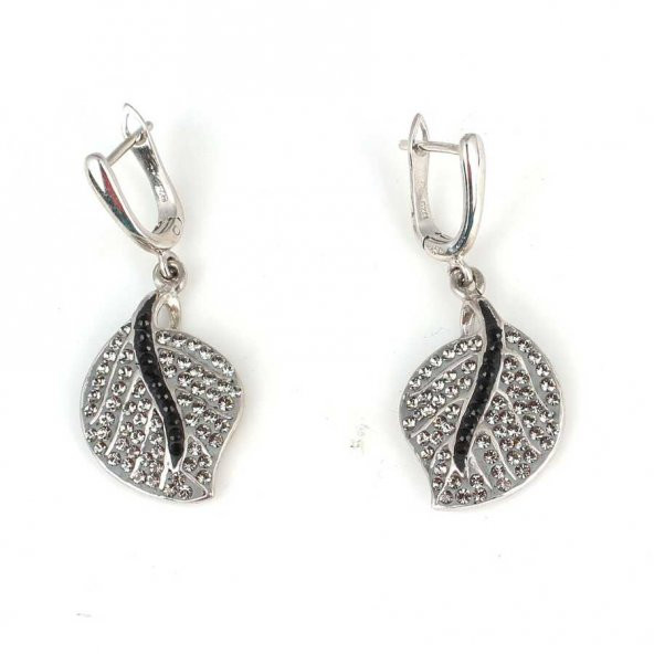 925 Ayar Gümüş Beyaz Zirkon Taşlı Yaprak Küpe