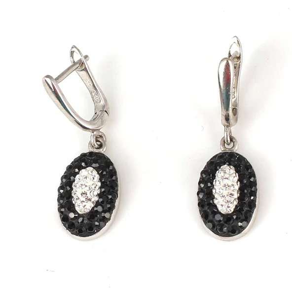 925 Ayar Gümüş Oval Orta Beyaz Zirkon Kenarı Oniks Taşlı Küpe ürün görseli 1