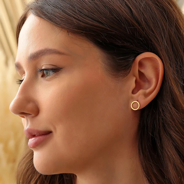 925 Ayar Gümüş Halka Küpe, Sarı ürün görseli 1