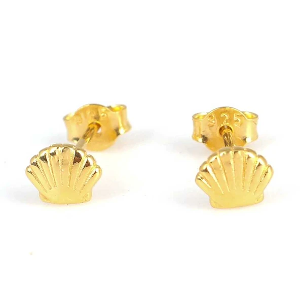 925 Ayar Gümüş İstiridye Model Küpe, Sarı - Resim 2