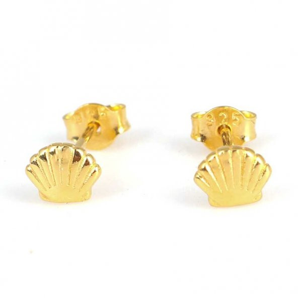 925 Ayar Gümüş İstiridye Model Küpe, Sarı