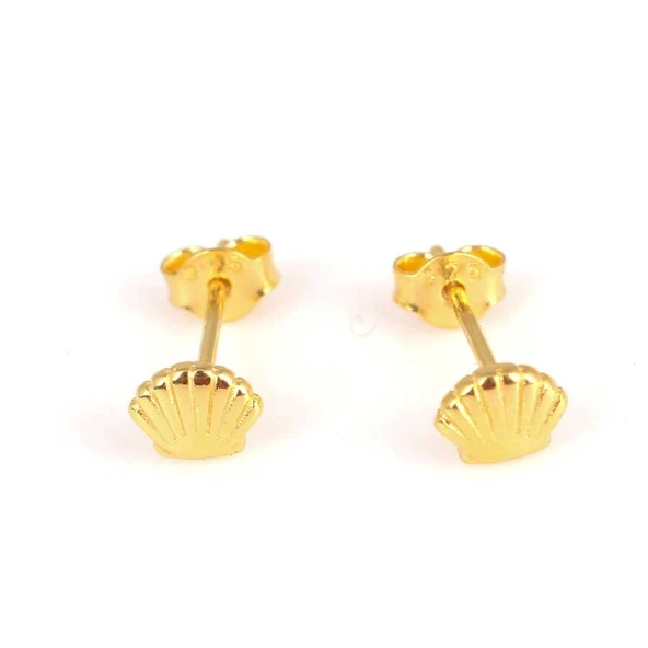 925 Ayar Gümüş İstiridye Model Küpe, Sarı - Resim 3