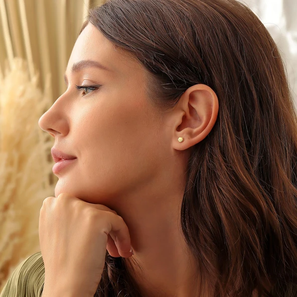 925 Ayar Gümüş İstiridye Model Küpe, Sarı - Resim 4