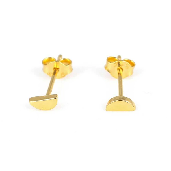 925 Ayar Gümüş Yarım Yuvarlak Küpe, Sarı - Resim 3