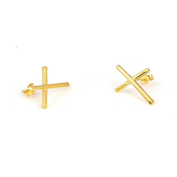 925 Ayar Gümüş Kuyruklu X Model Küpe, Sarı ürün görseli 1