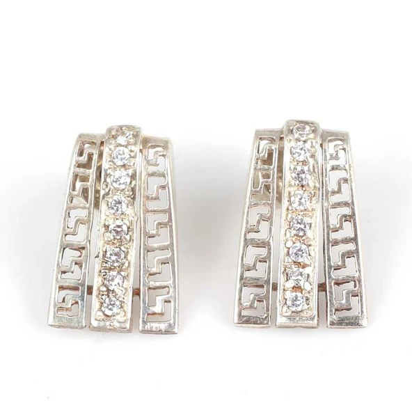 925 Ayar Gümüş Grek Motifli Taşlı Küpe ürün görseli 1