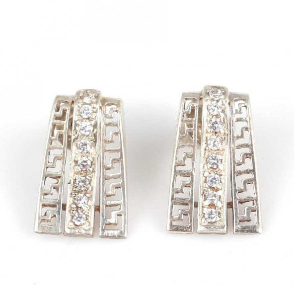 925 Ayar Gümüş Grek Motifli Taşlı Küpe