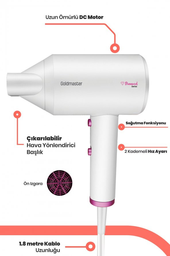 GoldMaster Diamond 2000 w Saç Kurutma Fön Makinesi - 4