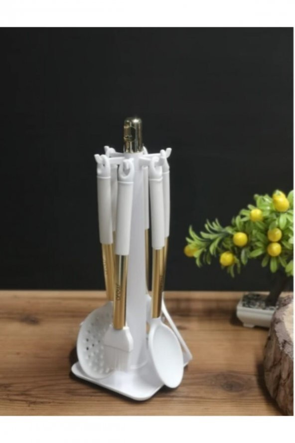 Arow Celina Stantlı 7 Parça Silikon Mutfak Gereç Seti Beyaz TR-2660