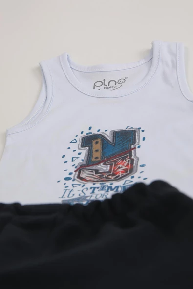 N3 Baskı Şortlu Takım Lacivert 3561 - 2