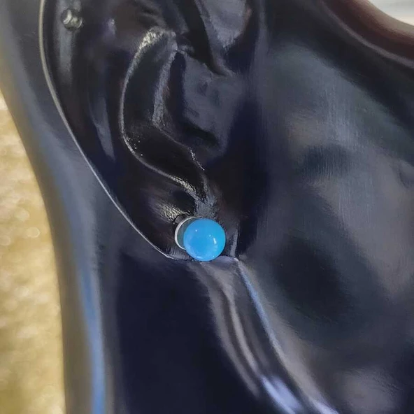 925 Ayar Gümüş 6 Mm Firuze Toplu Küpe - Resim 2