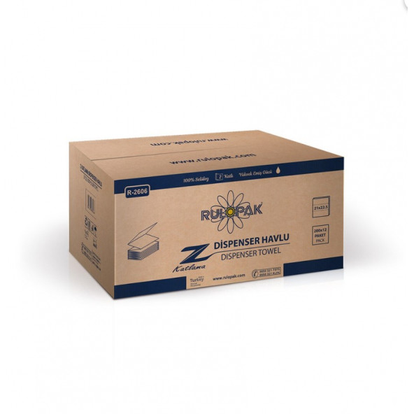 Rulopak Z Katlama Havlu Kağıt 2 Katlı 200 Yaprak 12'Li Paket