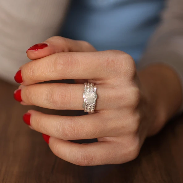 925 Ayar Gümüş 3 Sıra Burma Yüzük - Resim 7